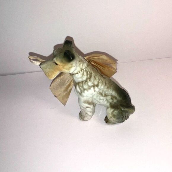 Vintage porcelain Fox Terrier Figurine; vintage bow so cute - Picture 1 of 6
